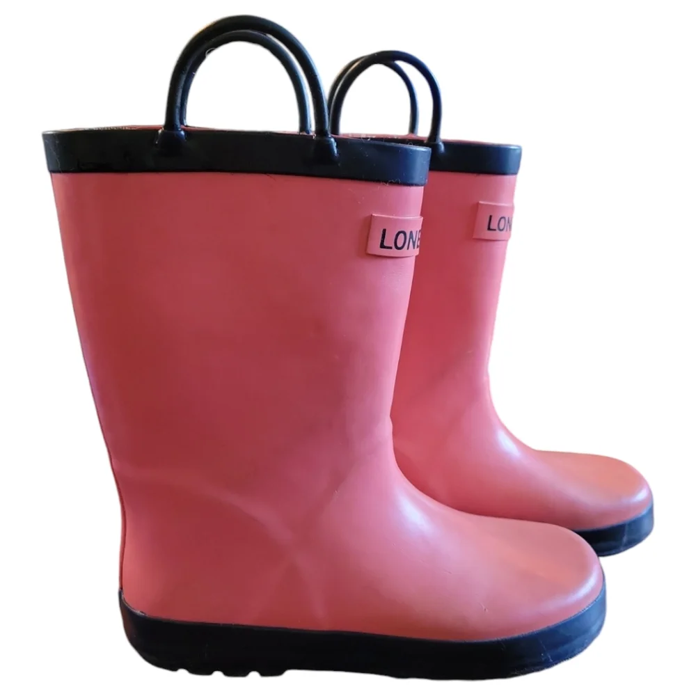 Girl's Lone Cone Kids Pink Black 100% Waterproof Rainboots Handles Size 2